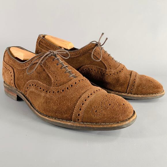 ALLEN EDMONDS Size 10.5 Strand Brown Perforated Suede Cap Toe Oxford Shoes - Picture 1 of 8